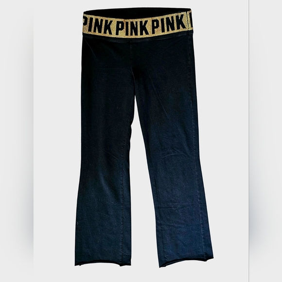 Victoria Secret PINK Black Gold Flare Bling Yoga Pants Vintage 2014 Medium - Picture 1 of 8